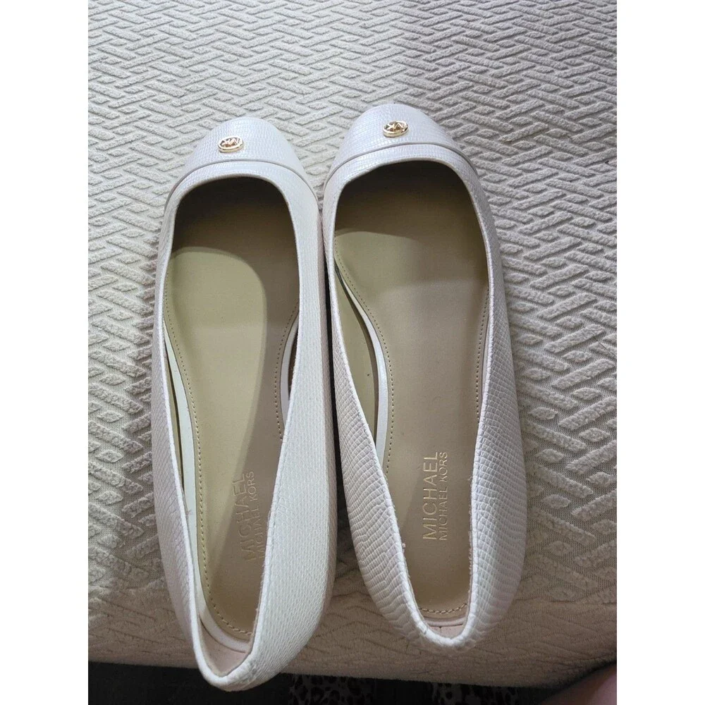 Michael Kors Women’s White Logo Textured Ballet Slip-On Flats Comfort US 8 M
